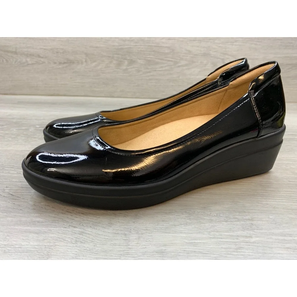 Naturalizer Sam Black Patent Wedge Pumps Women's 9 Slip On Comfort Shoes